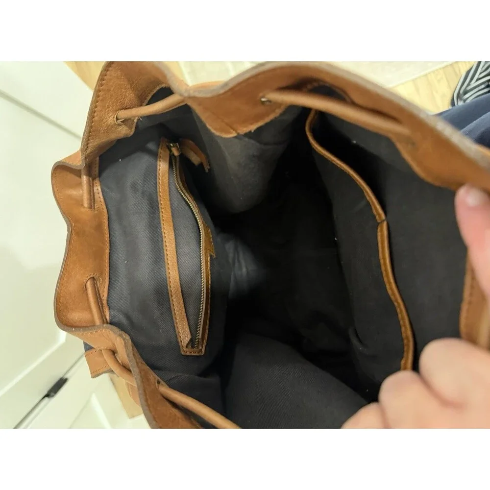 Madewell Brown Leather Lined Drawstring Backpack Buckle Flap Pocket